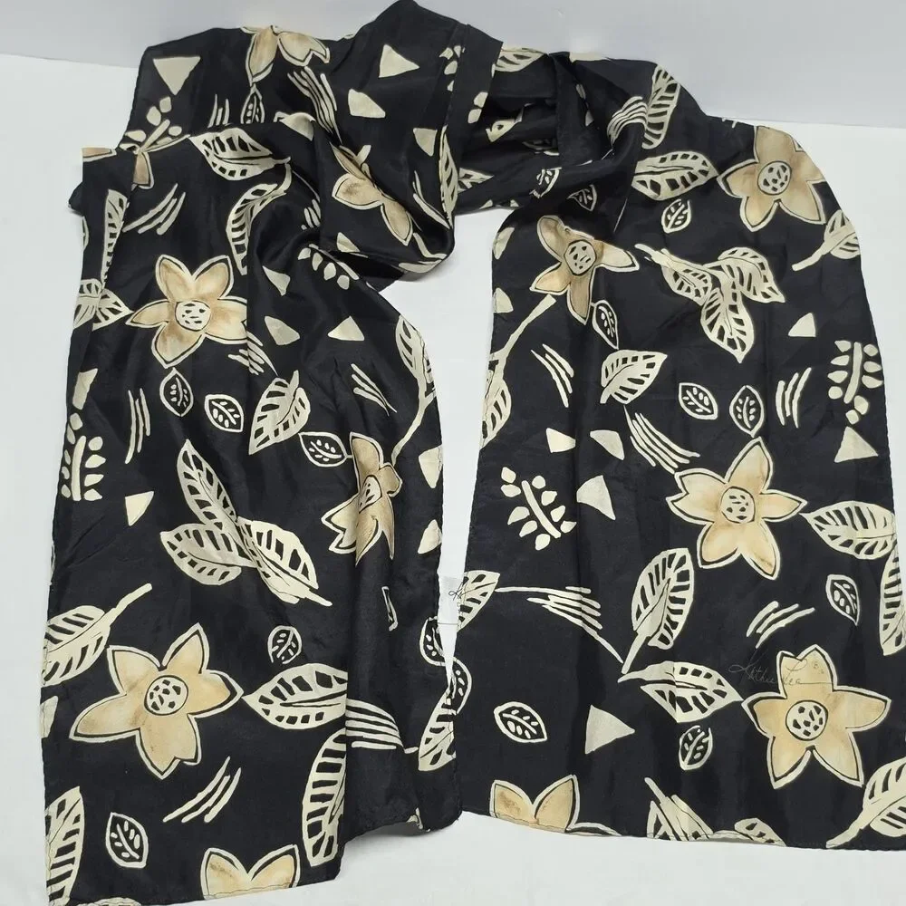 Vintage Designer Silk Scarf Bundle Of 3 Black White Gray Floral Paisley